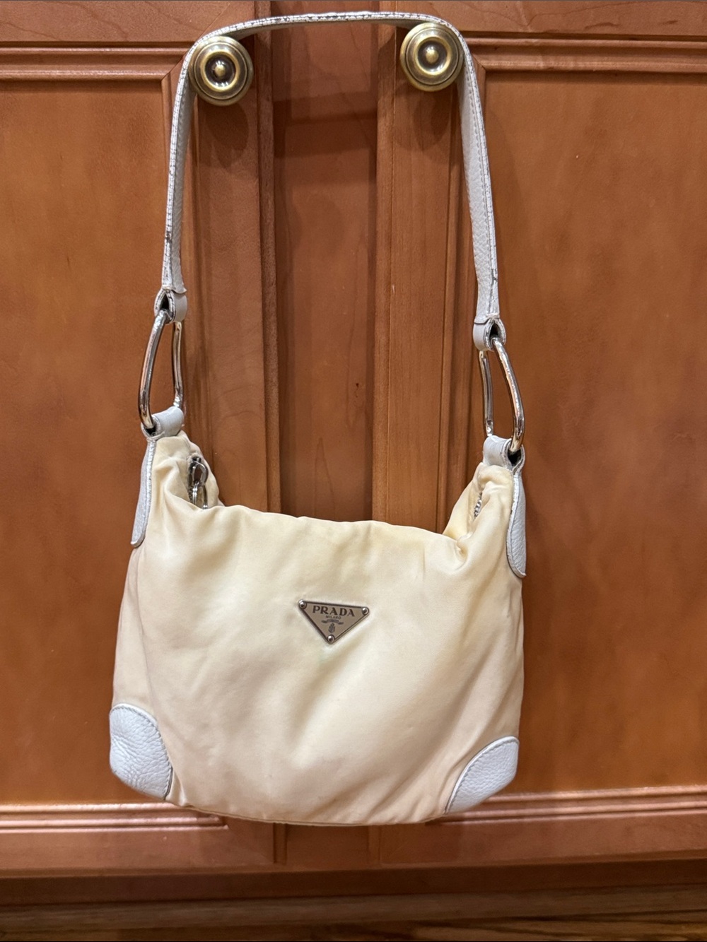 Prada Ivory Shoulder Bag with White Trim